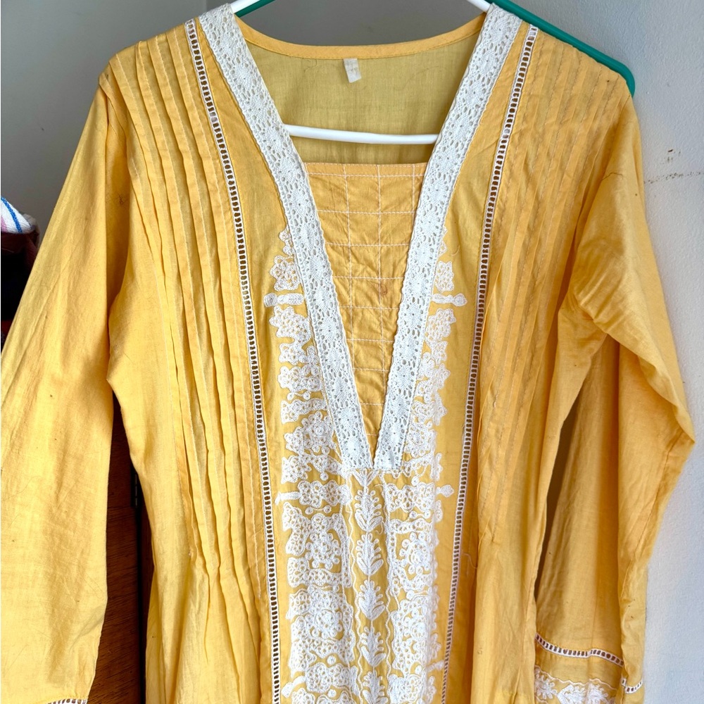 Chic Boho Yellow Tunic with White Detail
